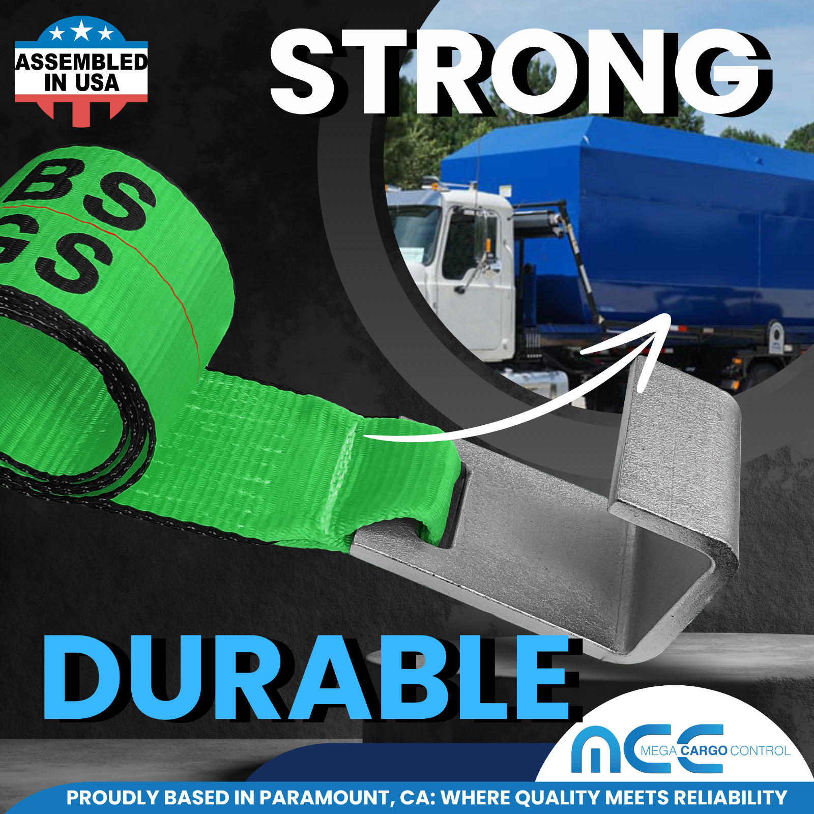 USA 2 Pack 4" x 5' Roll Off Container Winch Strap w/ Flat Hook 5400 LBS GREEN