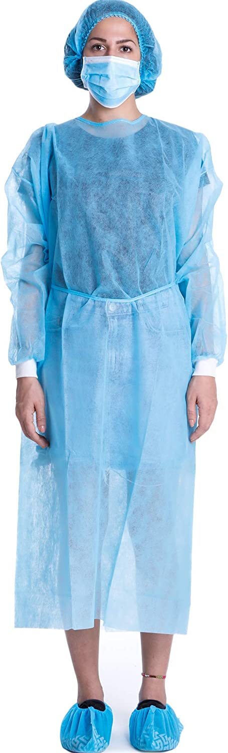 Case of 105 Disposable Isolation Gown with Knit Cuff Blue Dental-Medical