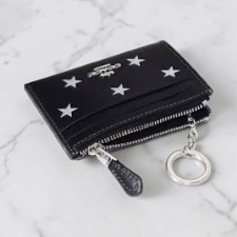 Coach Mini Skinny Id Case With Star Print in Black CW876