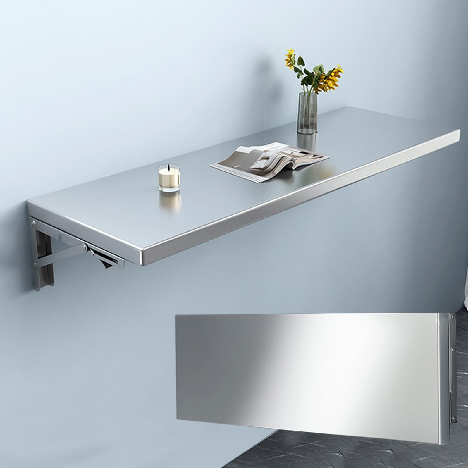 Folding Concession Shelf 36" x 12", Stainless Steel Drop Down Folding Serving...