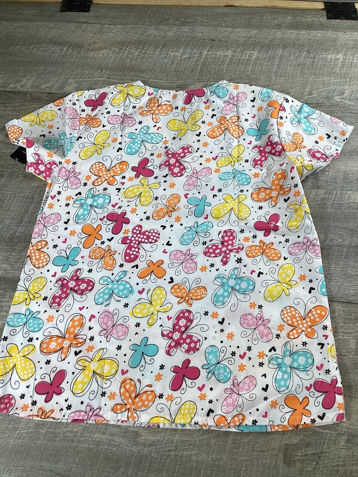 Just Love Womens Scrub Top L Butterfly Print V Neck Medical Nurse Shirt NWT