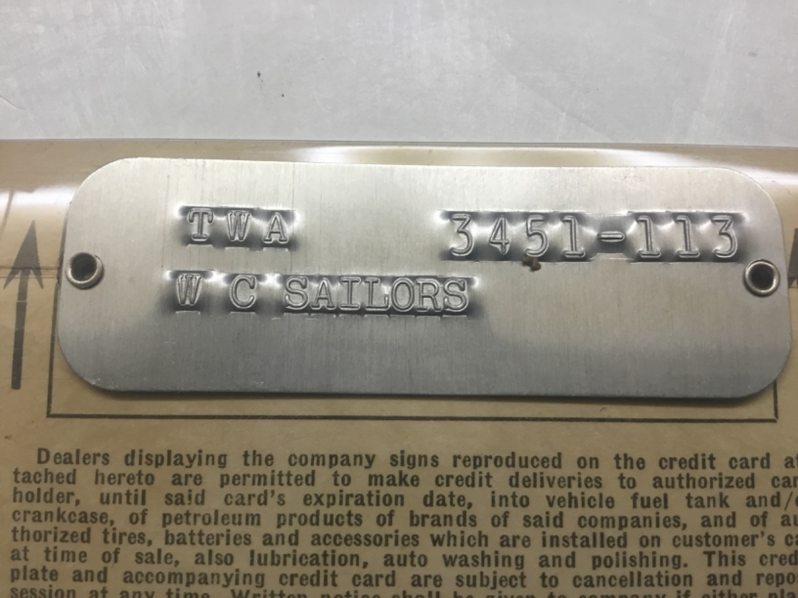 Vintage 1956 Tidewater Associated Oil Company Flying A Service Credit Card