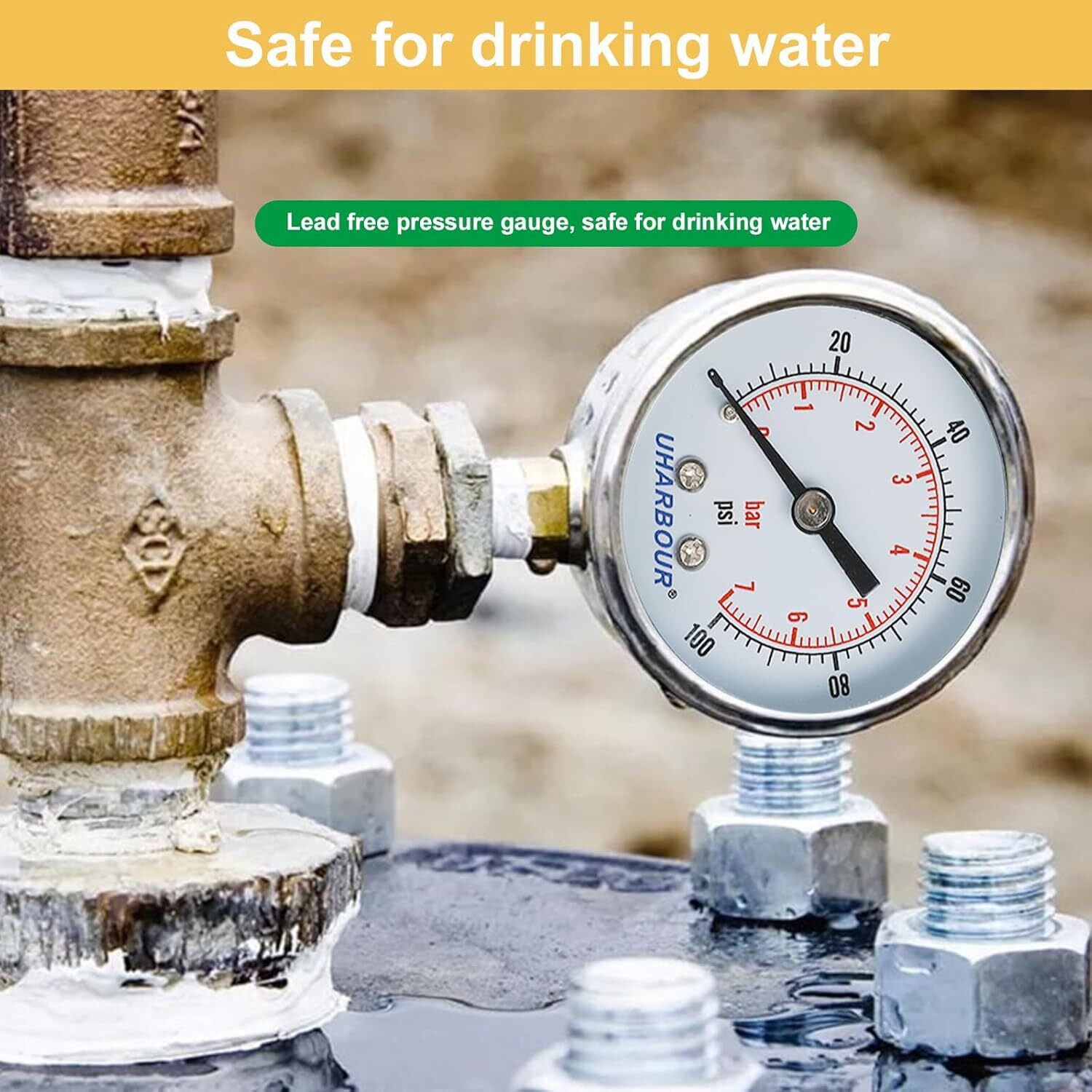 Water Well Pump Liquid Filled Side Lower Mount Pressure Gauge 0 to 100 PSI