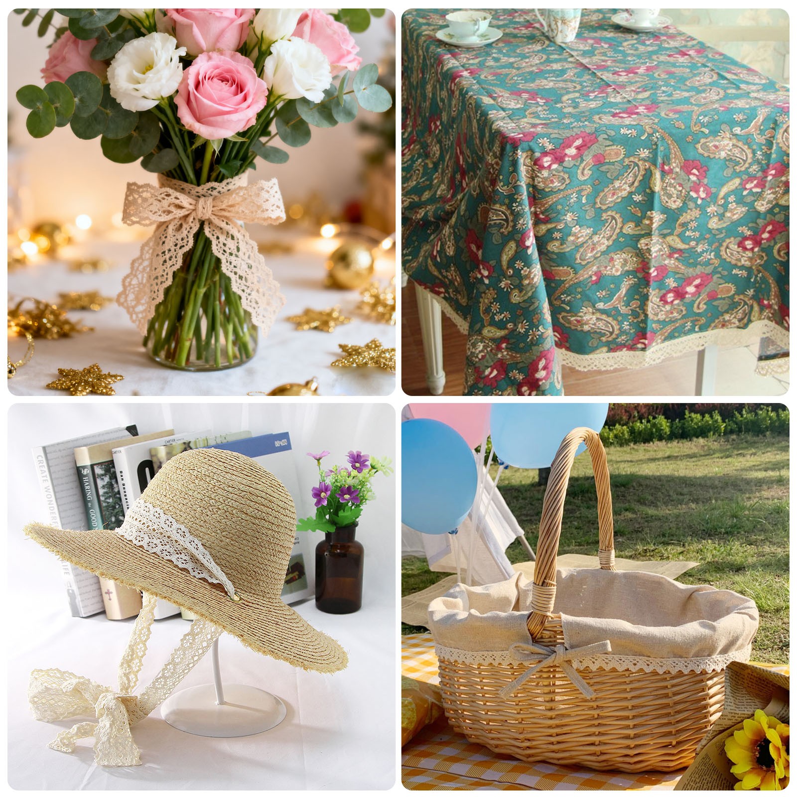 40 Yards Beige Lace Trim 8 Styles Vintage Crochet Ribbon for Sewing Crafts Decor