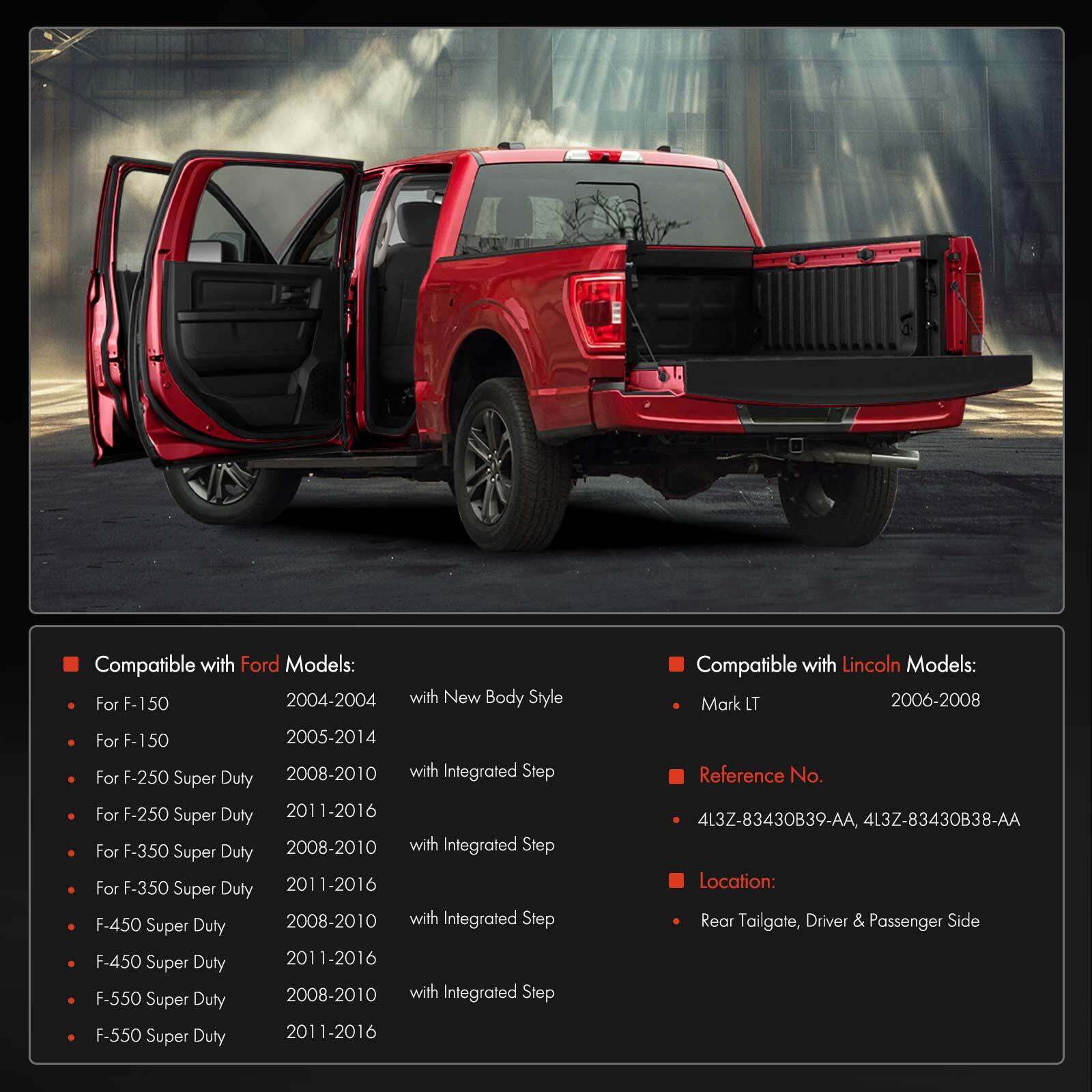 2x Left & Right Tailgate Hinge Roller for Ford F-150 04-14 F-250/350 Super Duty