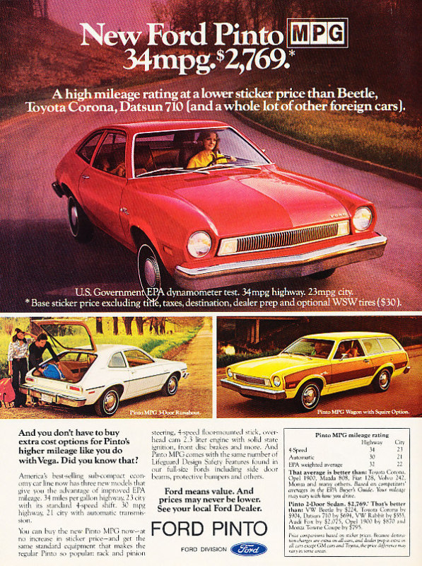 1975 Ford Pinto 34mpg Classic Advertisement Ad P24