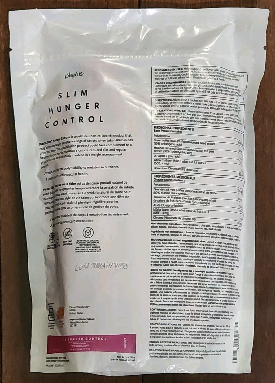 Plexus Slim Hunger Control Black Cherry Lime Blossom 30 Packets Open Bag 07/2026