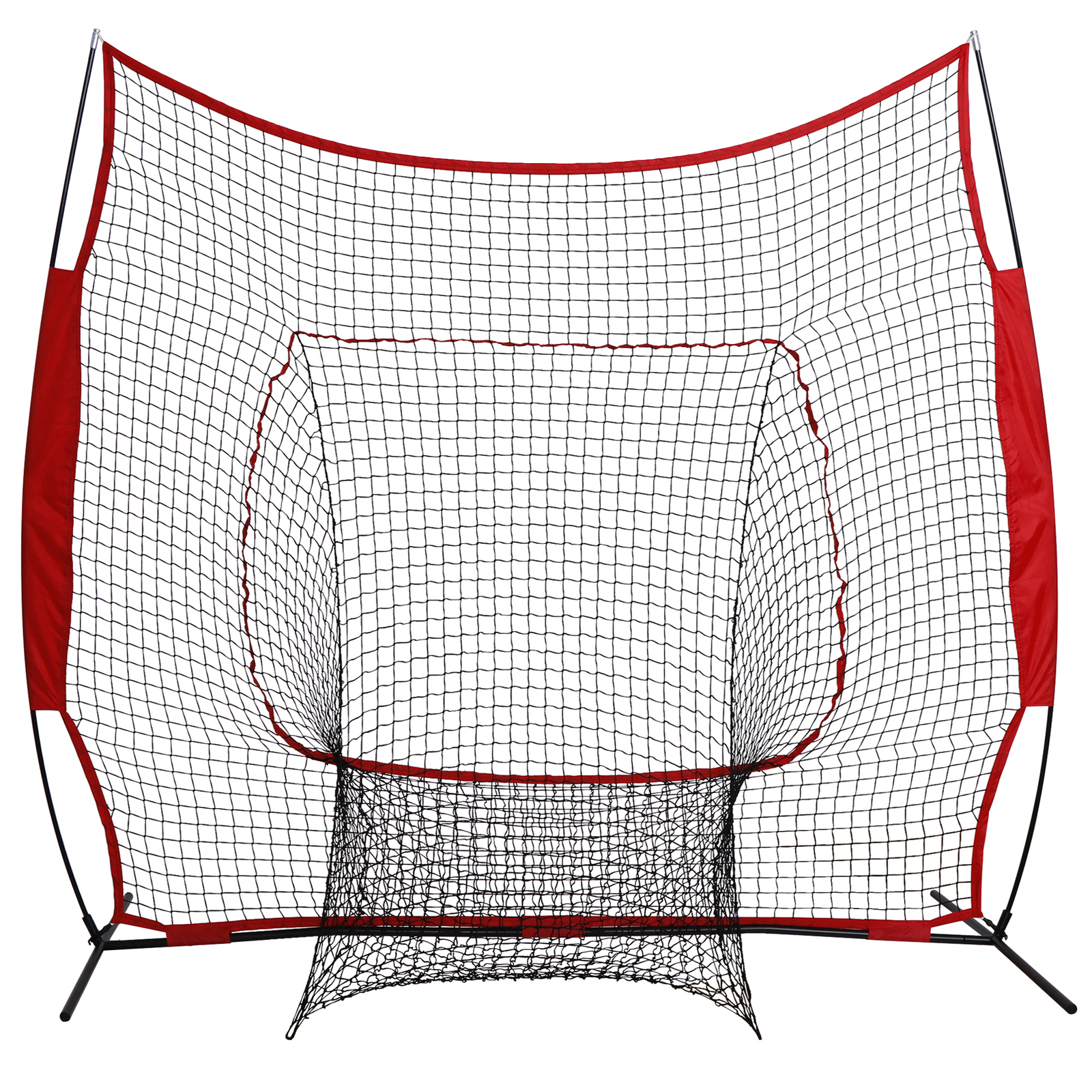 7'×7' Softball Baseball Practice Net Hitting Batting Net Bow Frame with Bag