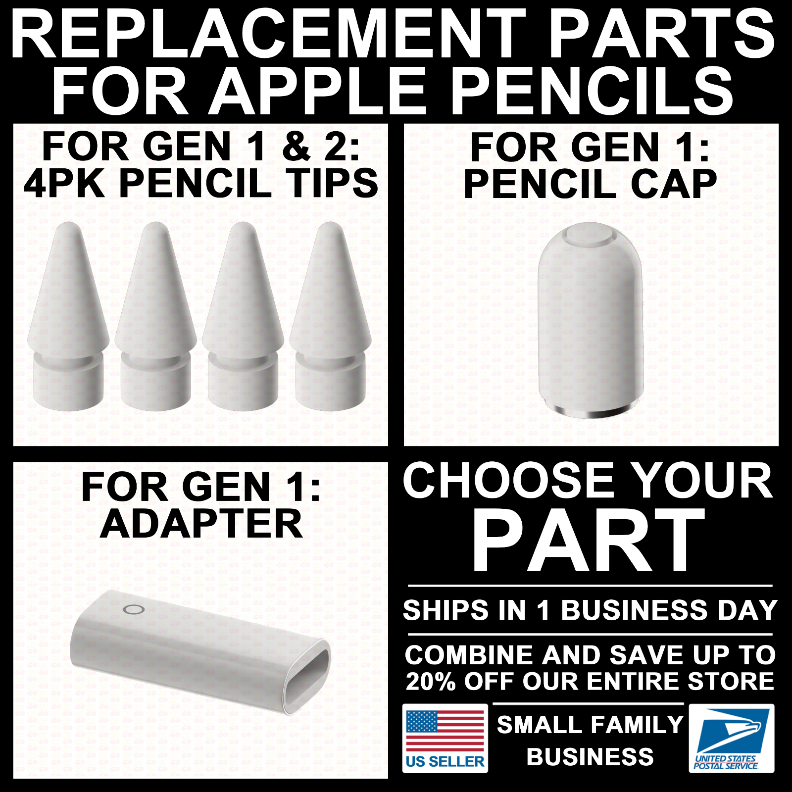 Replacement Tip/Cap/Charging Adapter for Apple Pencil 1st/2nd Gen 1/2 Pen Nib