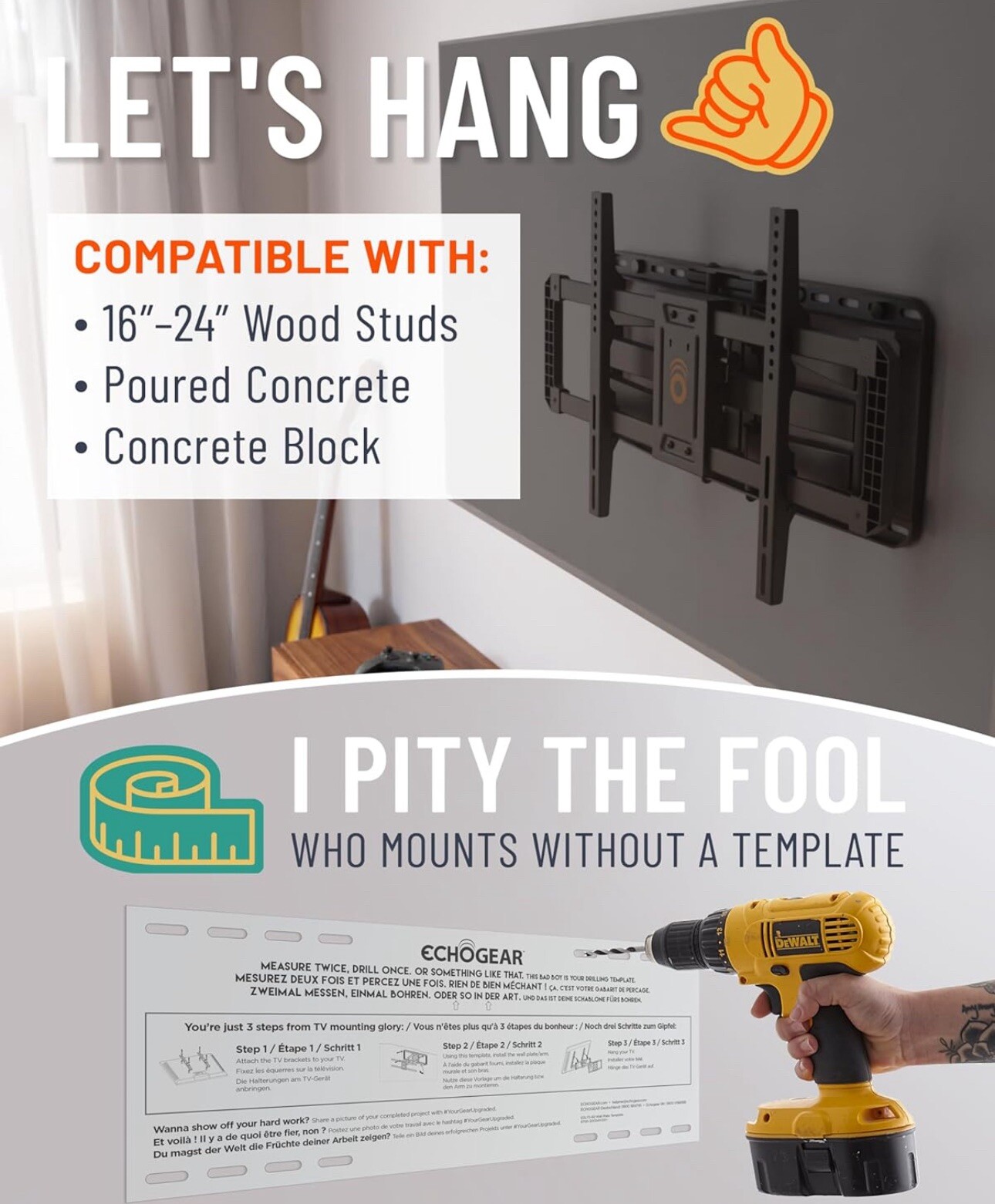 ECHOGEAR MaxMotion TV Wall Mount for Large TVs 42" to 90" Full Motion Swivel