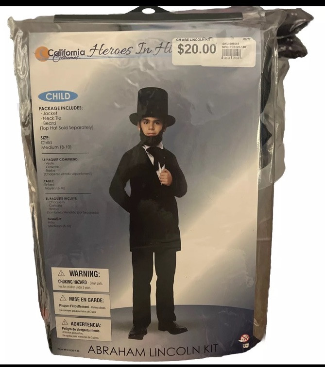 Abraham Lincoln Costume Child Medium President jacket necktie beard