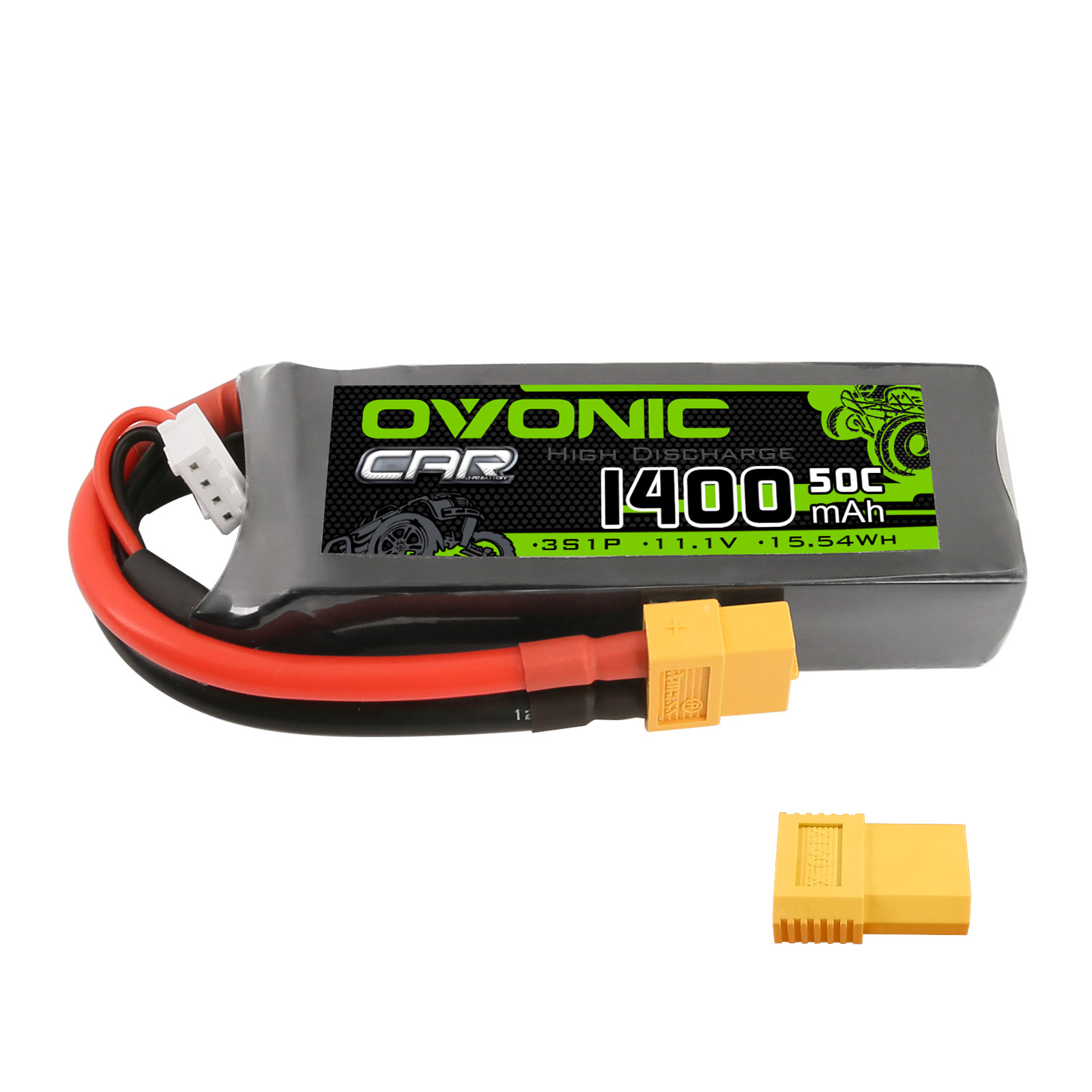 OVONIC 11.1V Lipo Battery 3S 50C 1400mAh W/ XT60+TRX for E-Revo VXL 1/16 traxxas