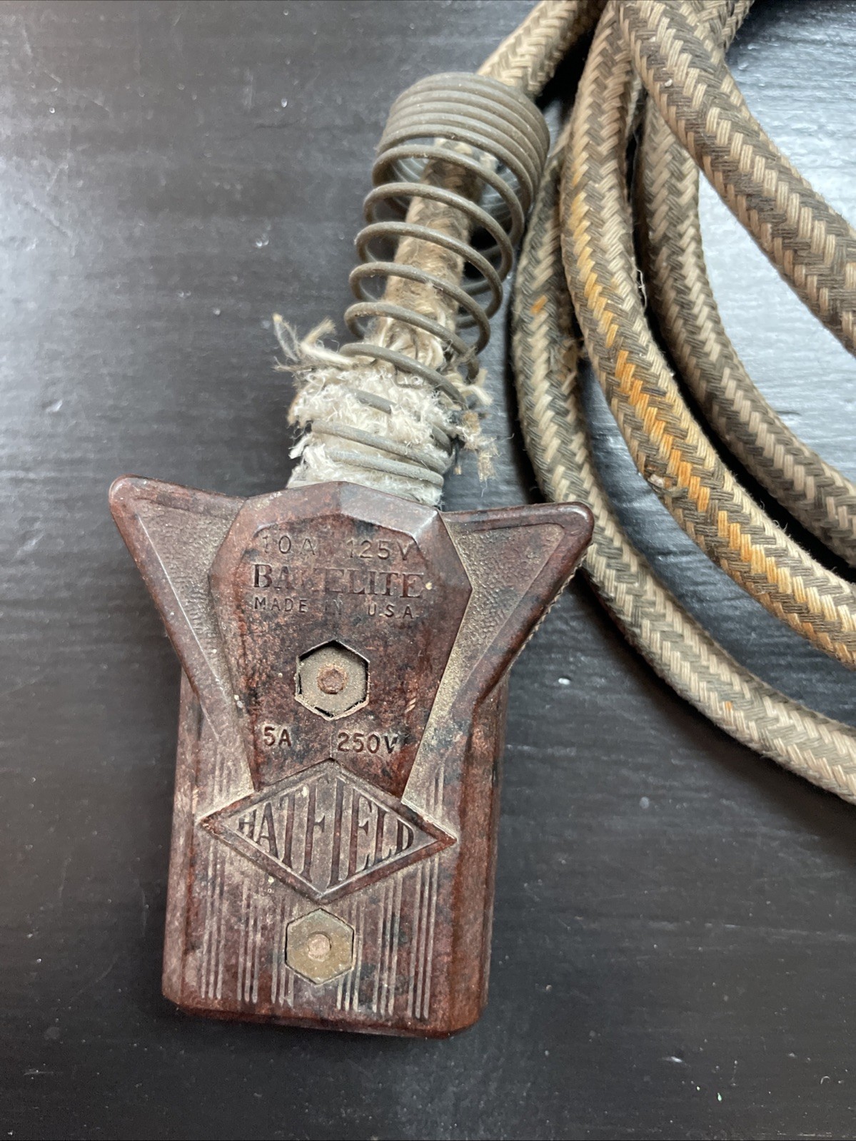 Two (2) 2-Prong Appliance Power Cords Spring Cloth Covered Bakelite Vintage