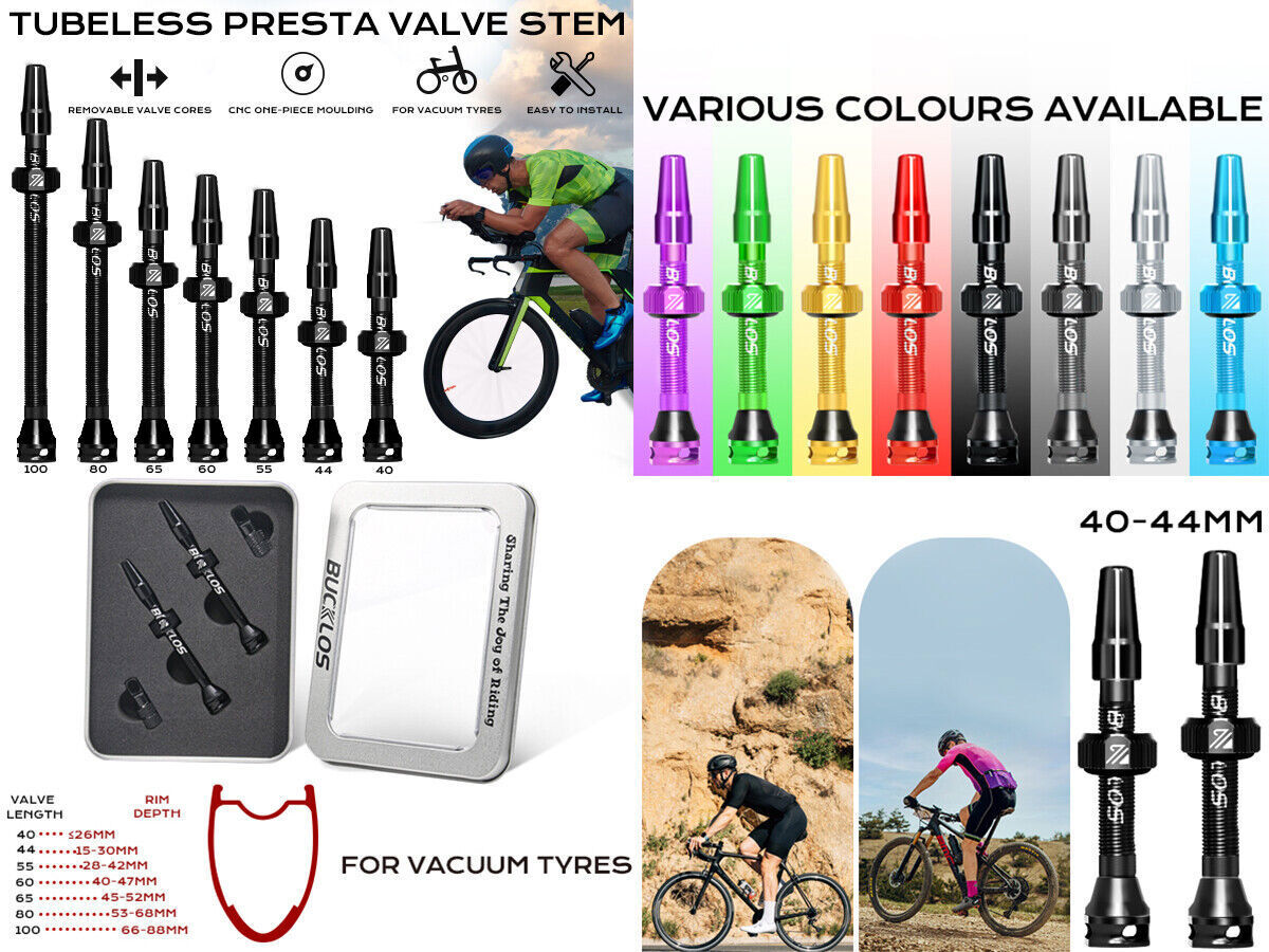 Pair Presta Tubeless Valve Stems 40/44/55/60/65/80/100mm Removable fit MTB Road