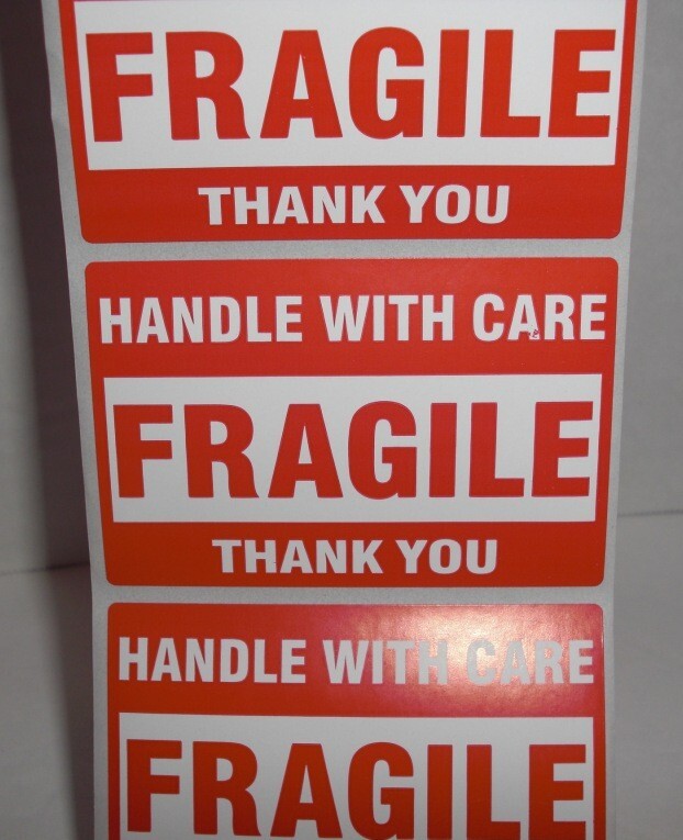 FRAGILE Handle With Care Stickers 2" x 3" Pack of 30 (THIRTY) Self Stick Labels