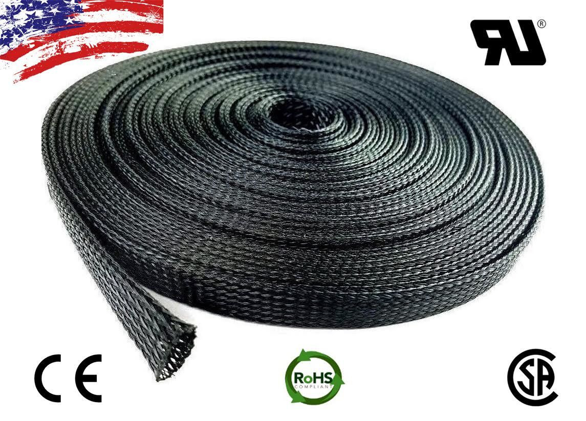 100 FT 3/4" Black Expandable Wire Cable Sleeving Sheathing Braided Loom Tubing