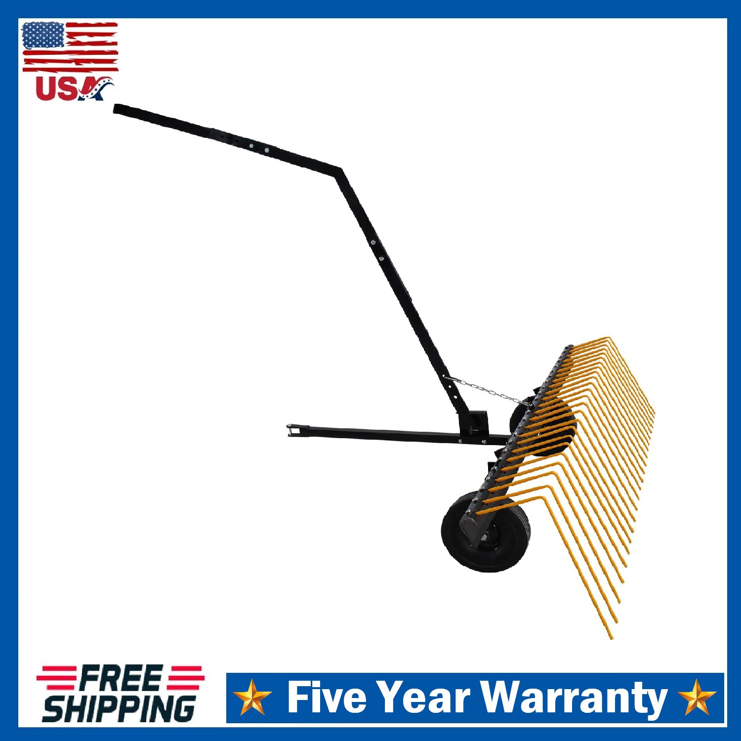 60" ATV Tow Behind Heavy Duty Steel Lawn Straw Rake Lawn Tractor Landscape Rake