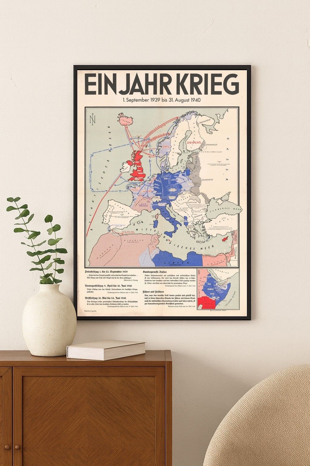 🗺️ WWII Vintage Map Poster - 'One Year of War' (1939-1940) - 16x24” - Premium
