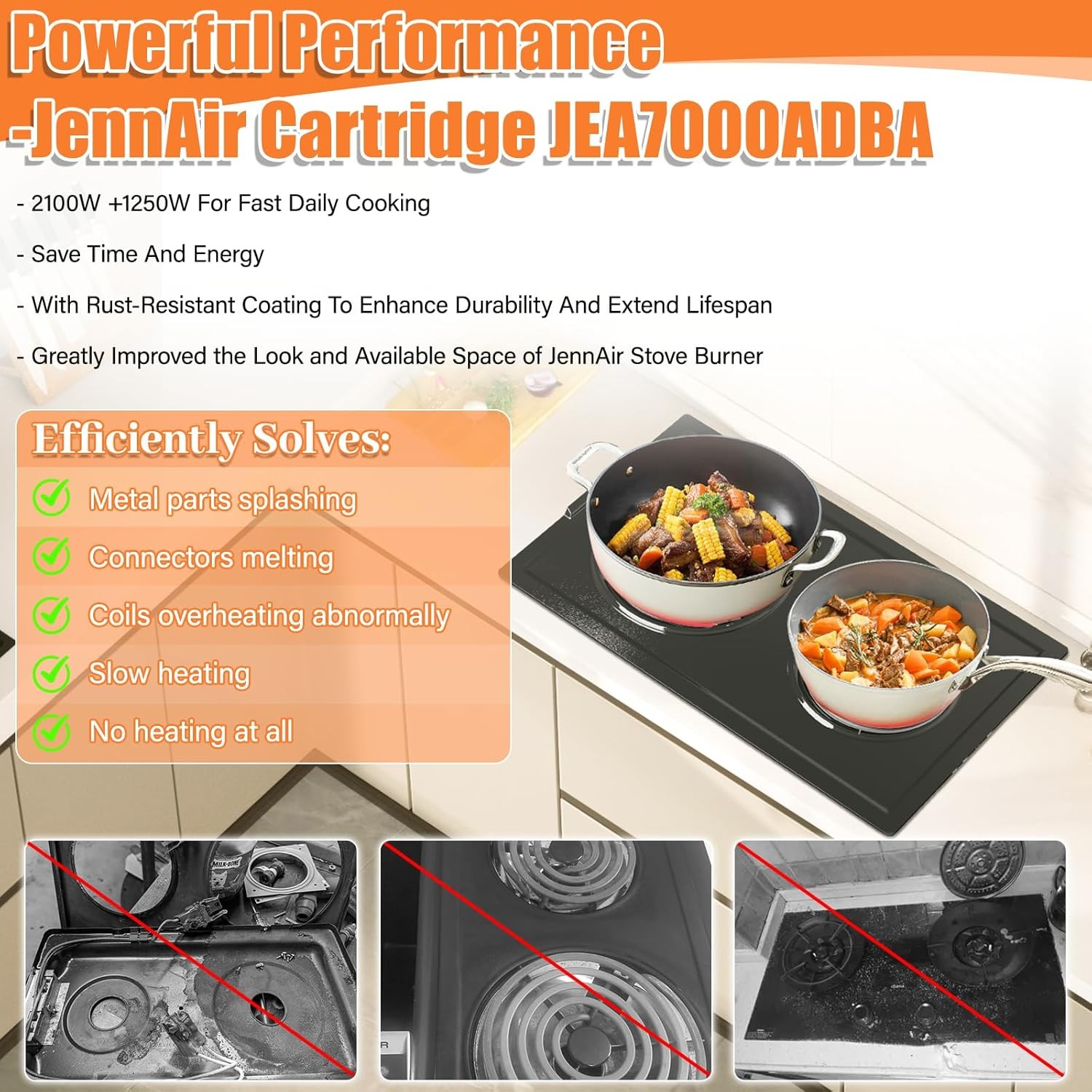 JEA7000ADBA Coil Element Burner Cartridge For Jenn-Air JEA7000ADB Range Stove