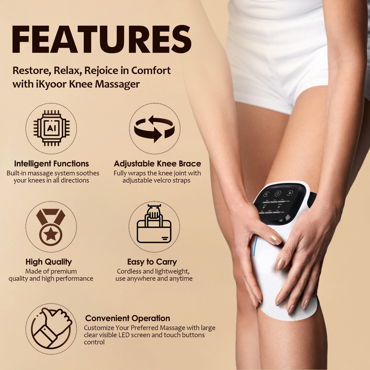 Wireless Knee Massager with Heat Vibration Massage LED Screen Infared Therapy
