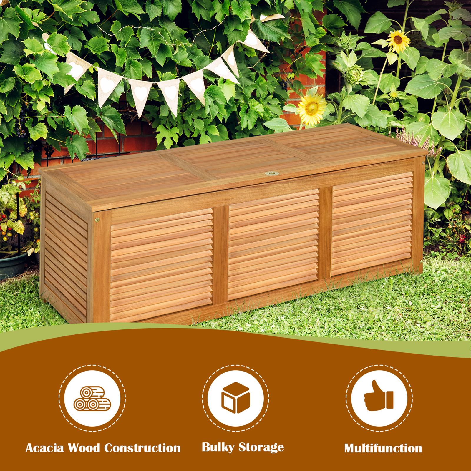 Acacia Wood Deck Box 47 Gallon Garden Backyard Storage Bench Container