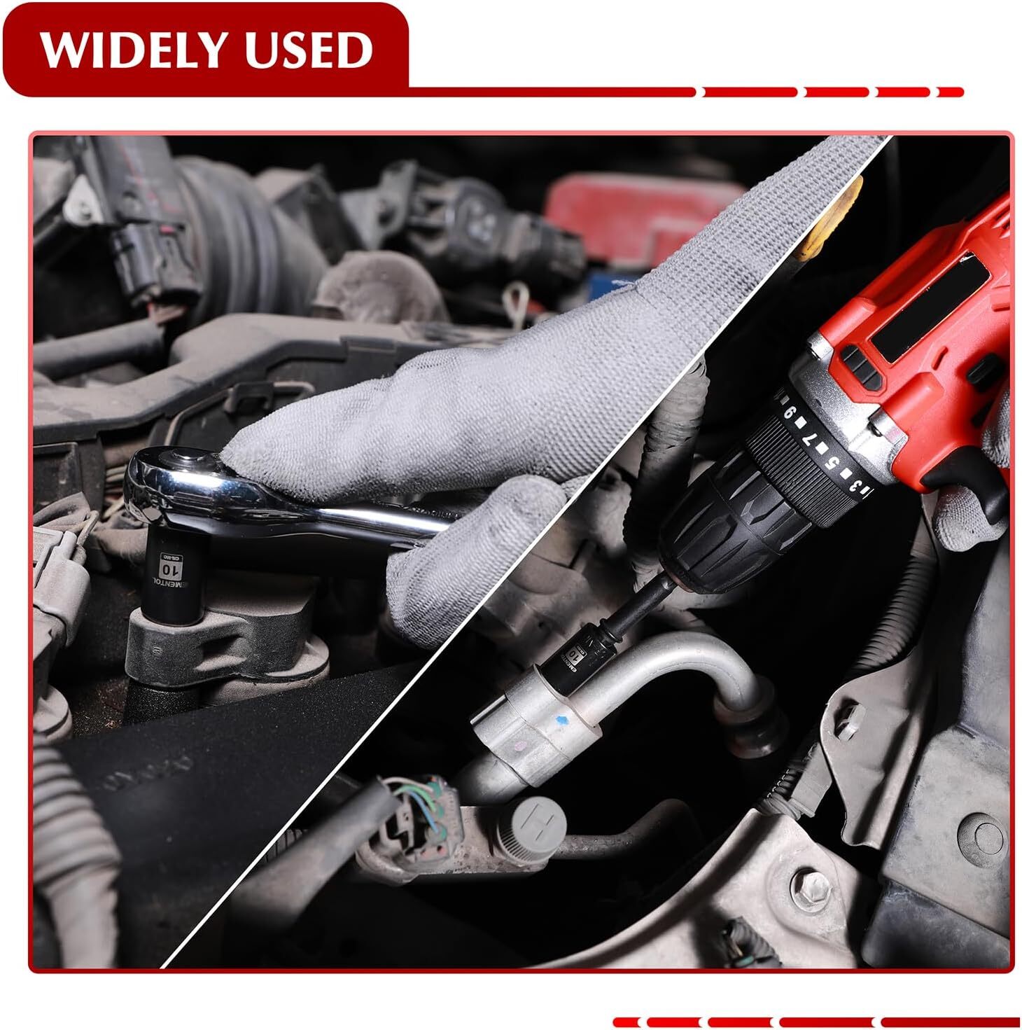 19PCS 1/4 " Drive Magnetic Impact Socket Set 4-15mm 6 Point Shallow Cr-Mo