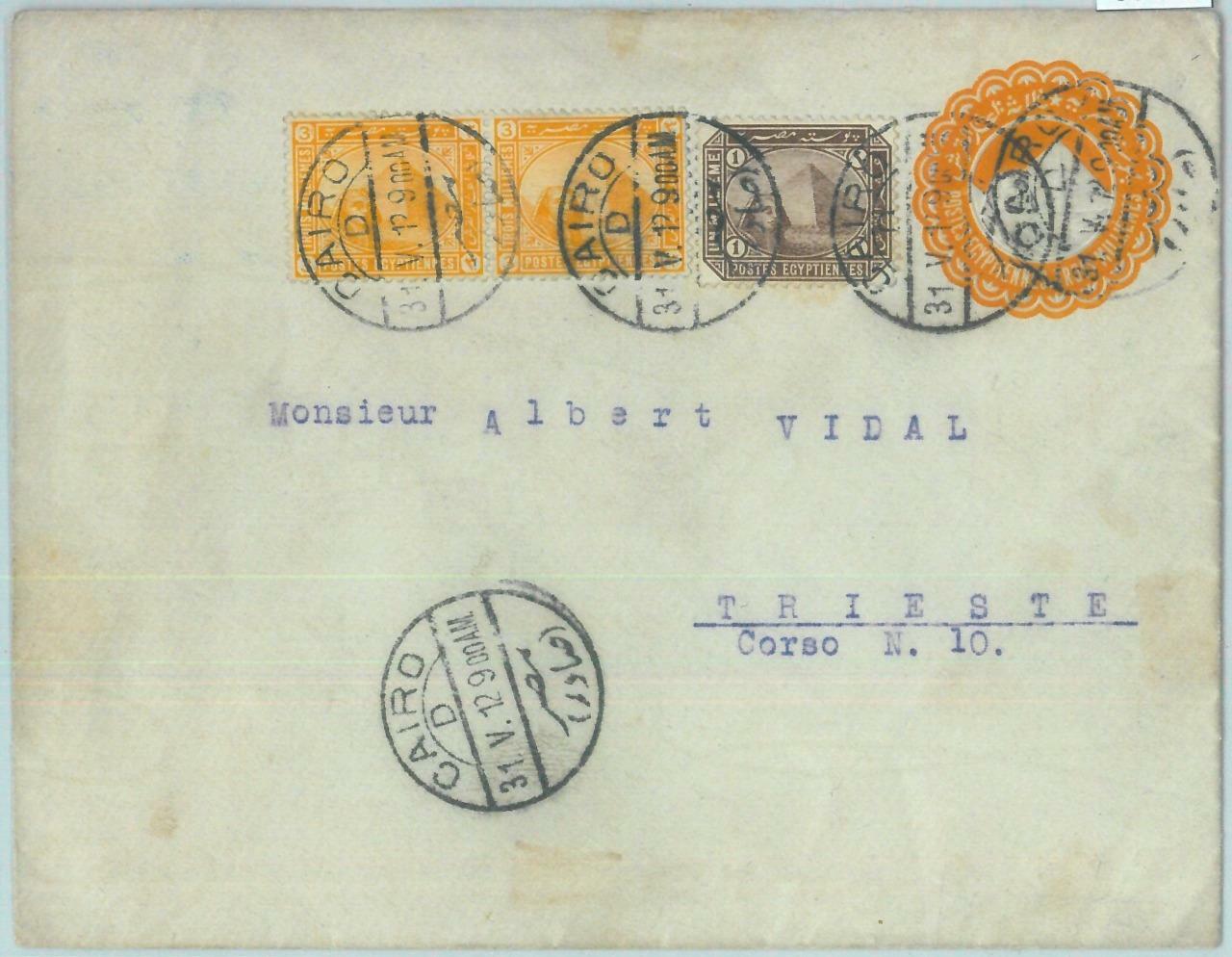 86421 - EGYPT - POSTAL HISTORY - STATIONERY COVER to ITALY added franking 1912