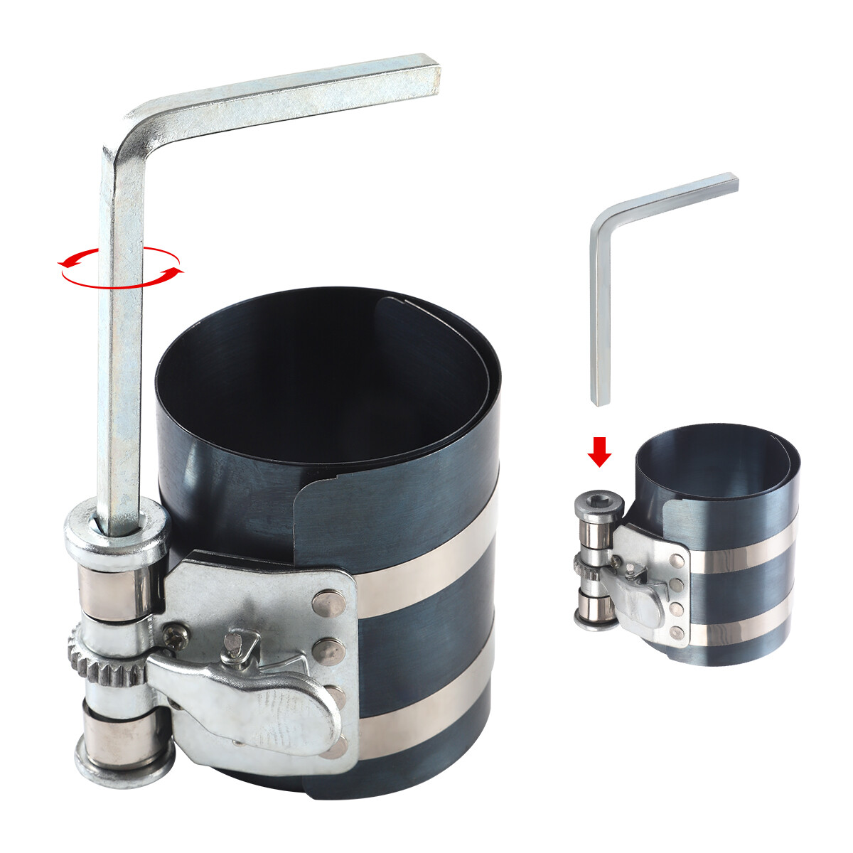 Piston Ring Compressor Professional Piston Install Tool with Wrench 2 1/8" to 7"