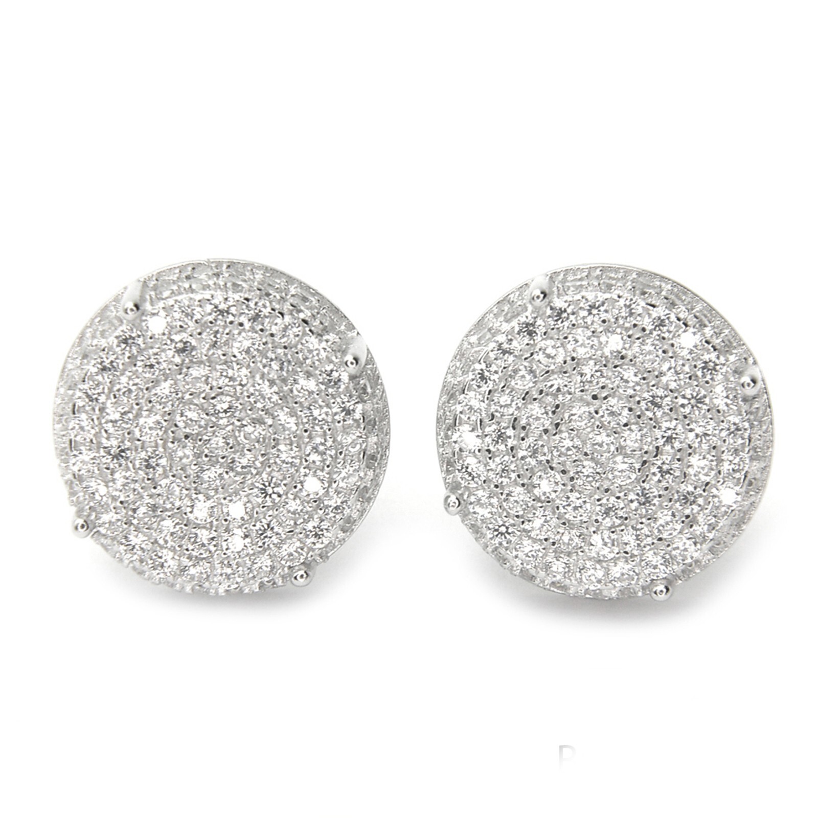 Men's Iced Hip Hop Luxury Rh Plated XL Round Screw Back Stud Earrings BE 11403 S