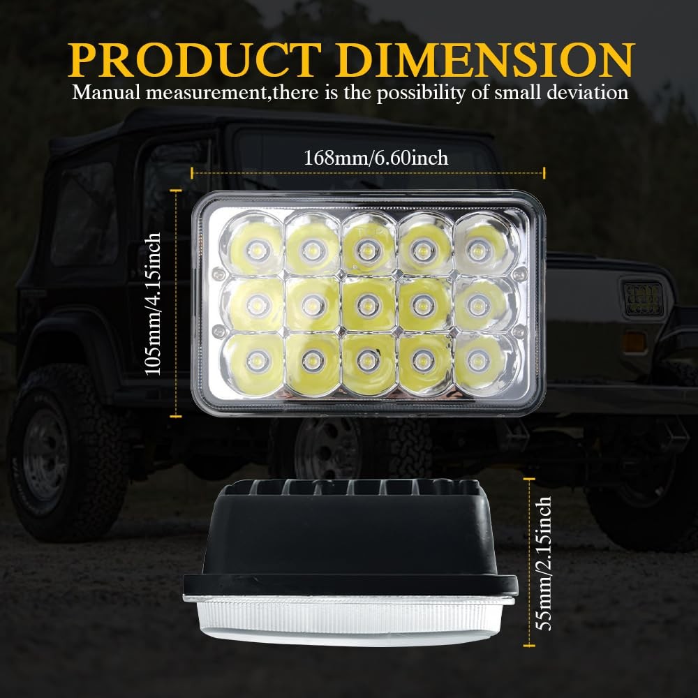 4x6 Inch LED Headlights Rectangular for Chevy S10 Blazer Headlights