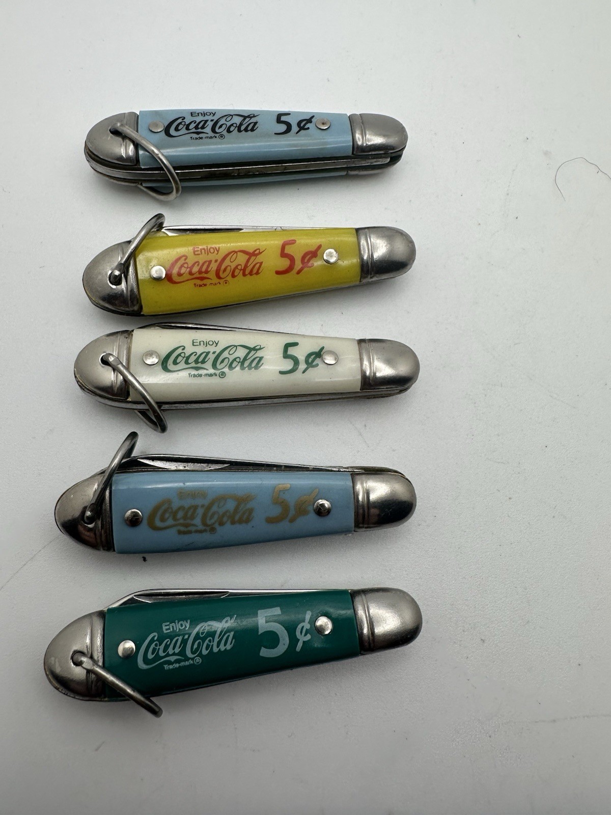 Vintage Colonial Prov, RI COCA COLA COKE 5 CENT Mini Pocket Knife 5 Variations