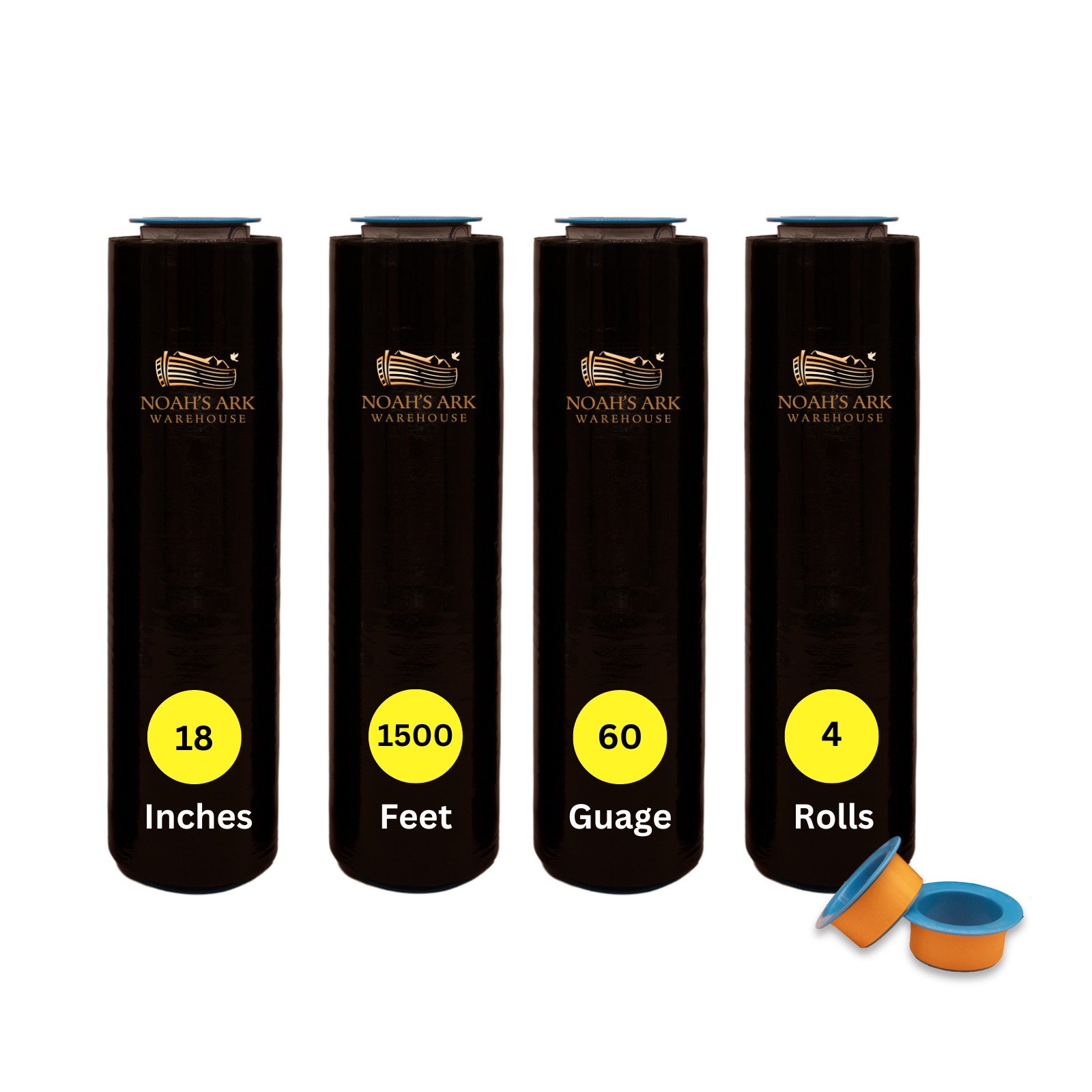 18" x 1500' 60 Gauge 4 Rolls Pallet Wrap Stretch Film Hand Shrink Wrap Black NEW