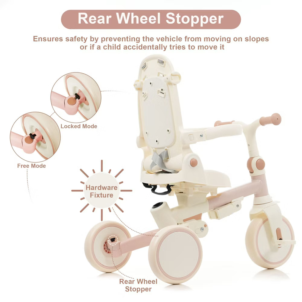 7-in-1 Foldable Toddler Tricycle with Adjustable Parent Handle, Removable Pedal,