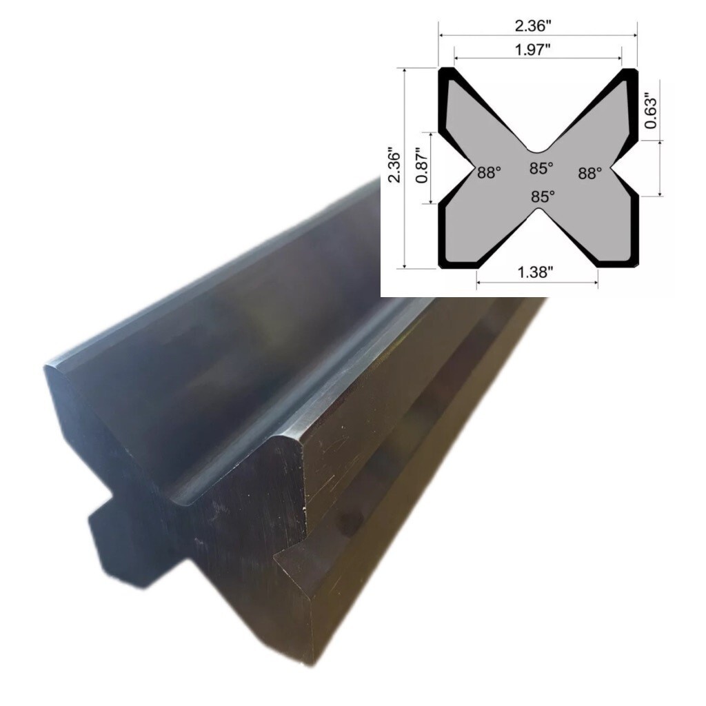 NEW 12" Press Brake Die 2.36" square. V Openings: 1.97" 1.38" 0.87" and 0.63"