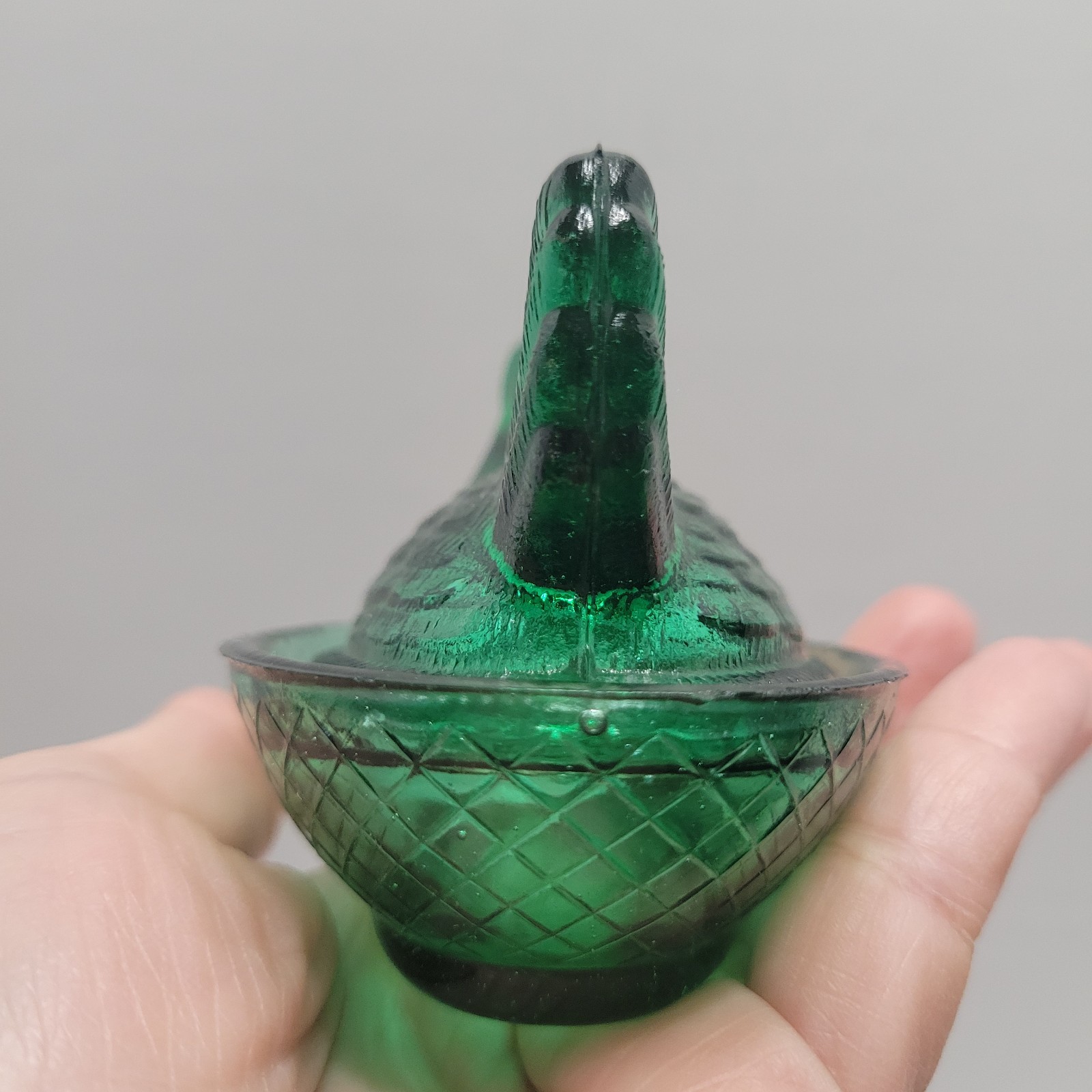Vintage Green Glass Mini Hen On A Nest Salt Cellar Made In Taiwan 3.5" Chicken