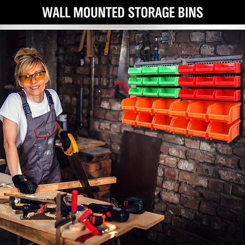 Garage Workshop Organizer Wall-Mounted Parts Bin Storage System