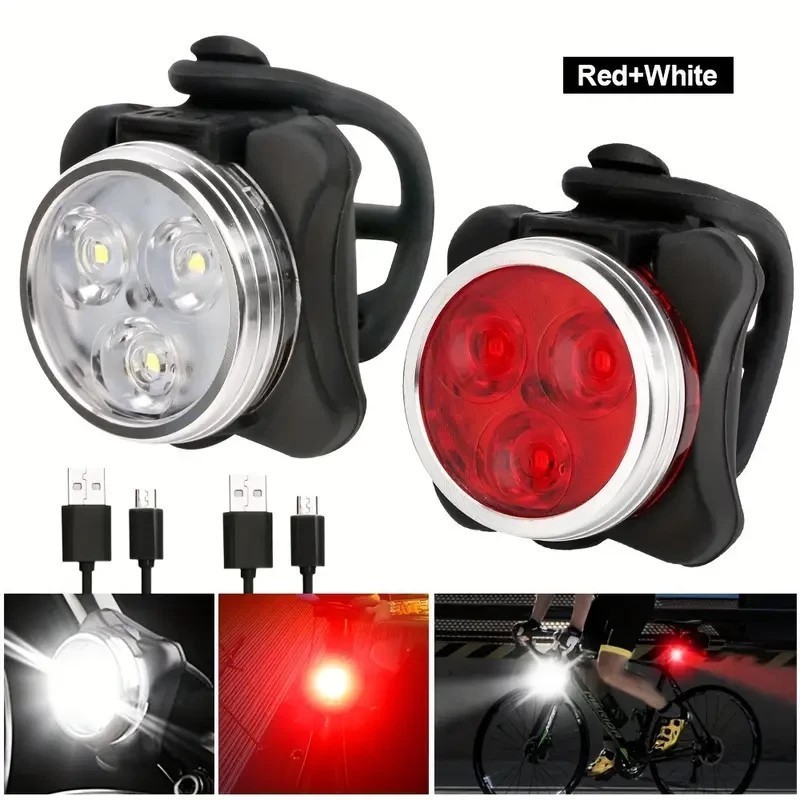 4PCS Mountain Bike Lights USB Rechargeable Bicycle LED Torch Front Rear Lamp Set