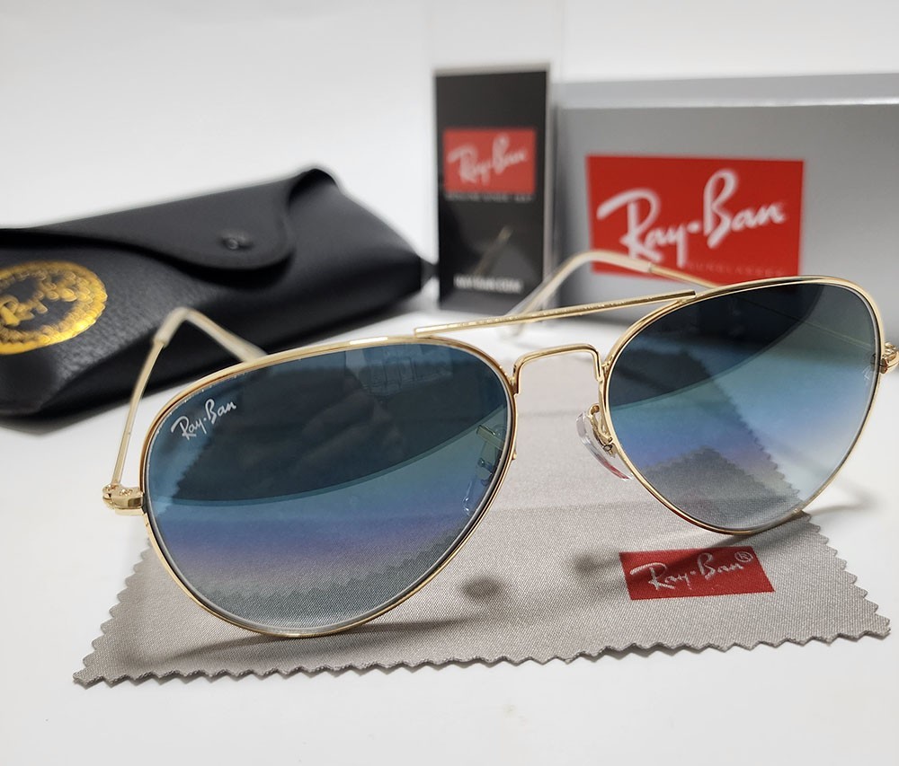 Ray-Ban RB3025 Aviator Pilot Sunglasses Gold Frame Gradient Blue Lens 58 mm