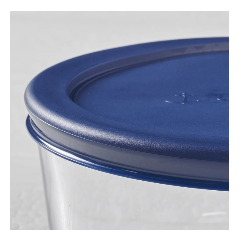 Anchor Hocking Clear Glass Food Storage Containers 30 Pieces Set with Navy Lids