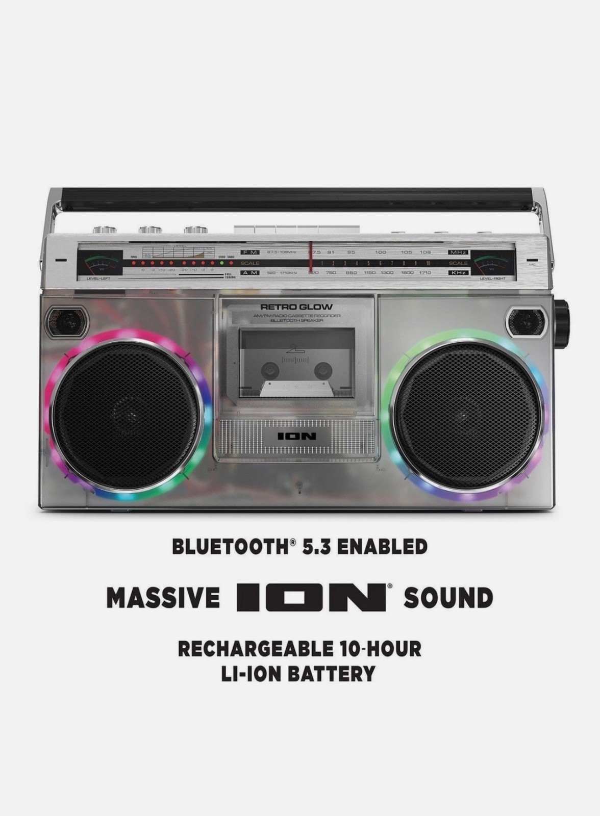 ION Audio Retro Modern Glow Boombox with Cassette Player
