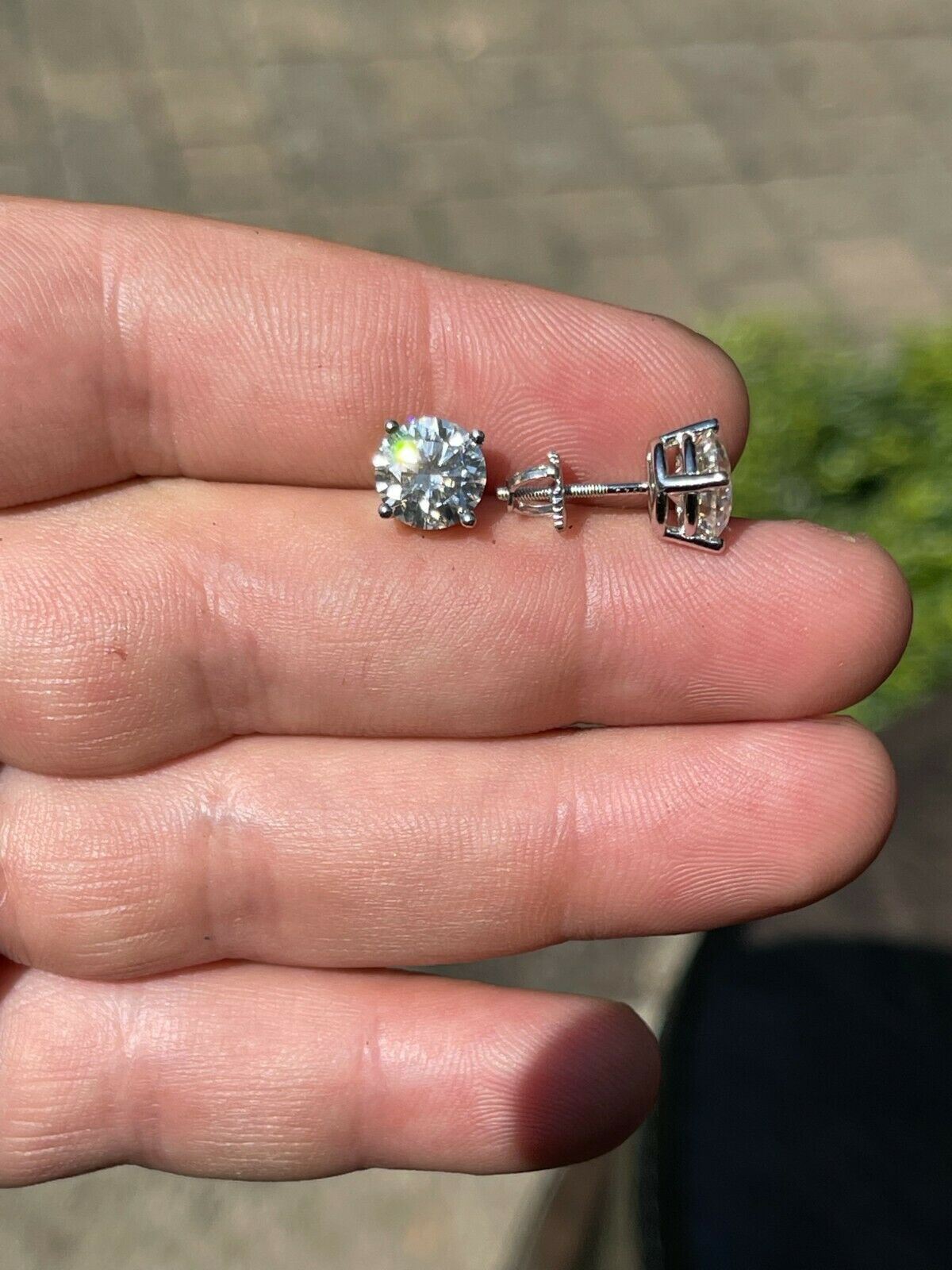 4ct TW Moissanite Screw Back Solitaire Stud Earrings - GRA Certified D VVS1 8mm