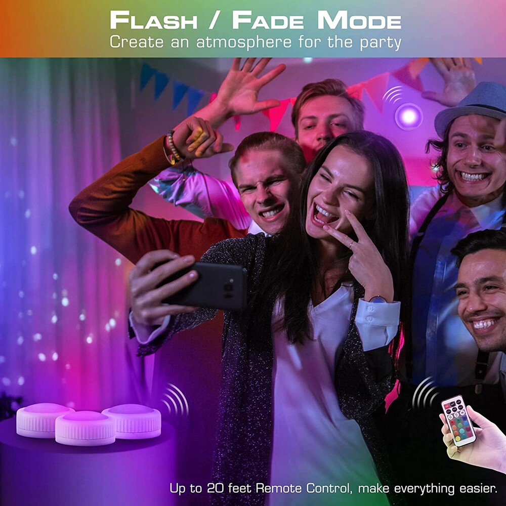 6Pack LED Puck Light Tap Light Push Light Wireless Touch 12 RGB Colors 80 Lumens