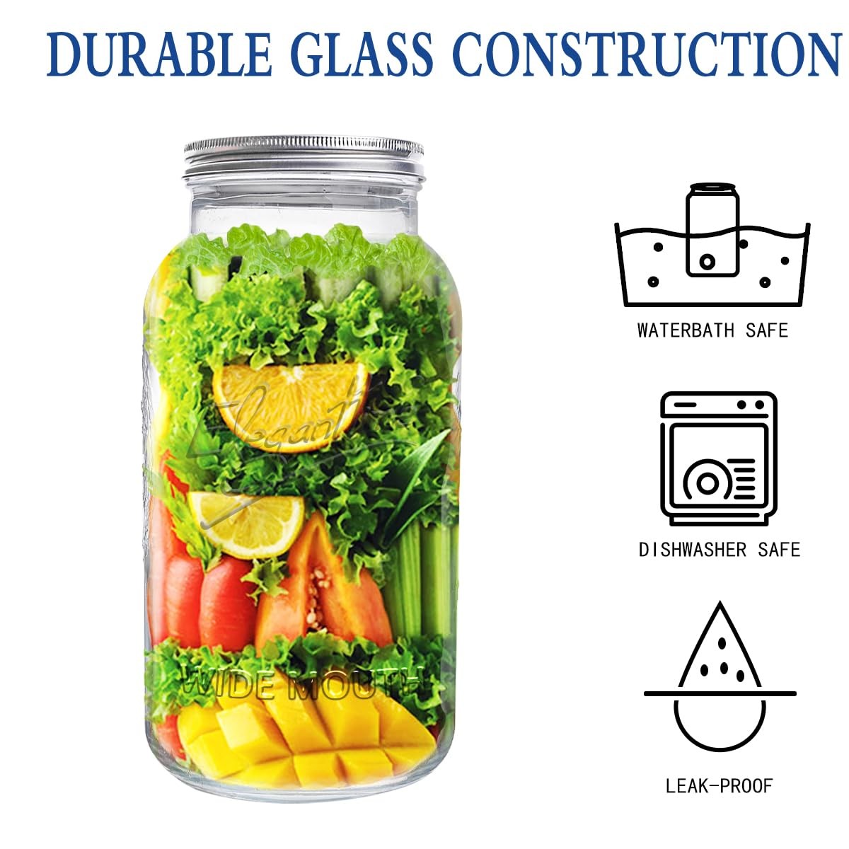 128oz Mason Jars 2 Pack - 1 Gallon Wide Mouth Glass Jars with Airtight Lids