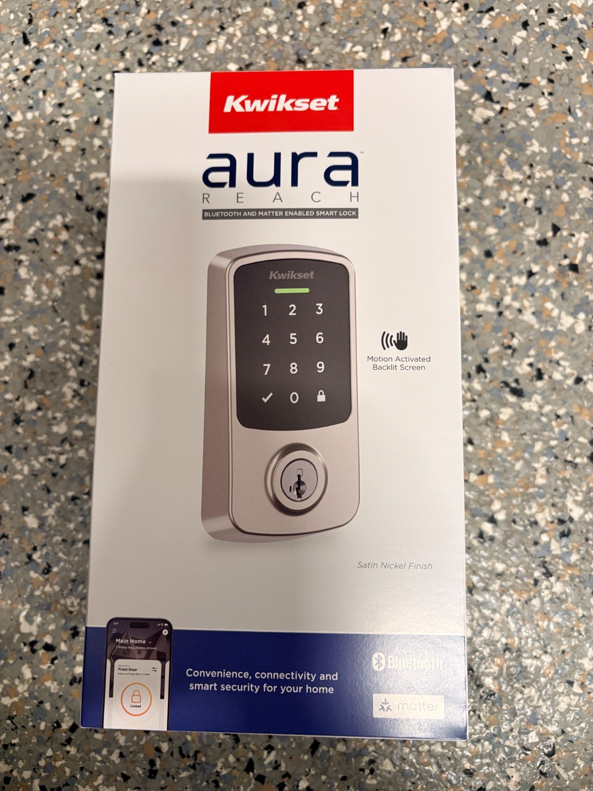 Kwikset Aura Reach Matter Over Thread Bluetooth Smart Deadbolt Lock-Satin Nickel