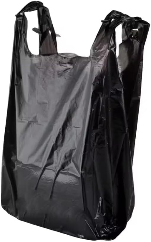 Bags 1/6 21 x 6.5 x 11.5 Extra Heavy Duty 1.18 Mil BLACK T-Shirt Plastic Grocery