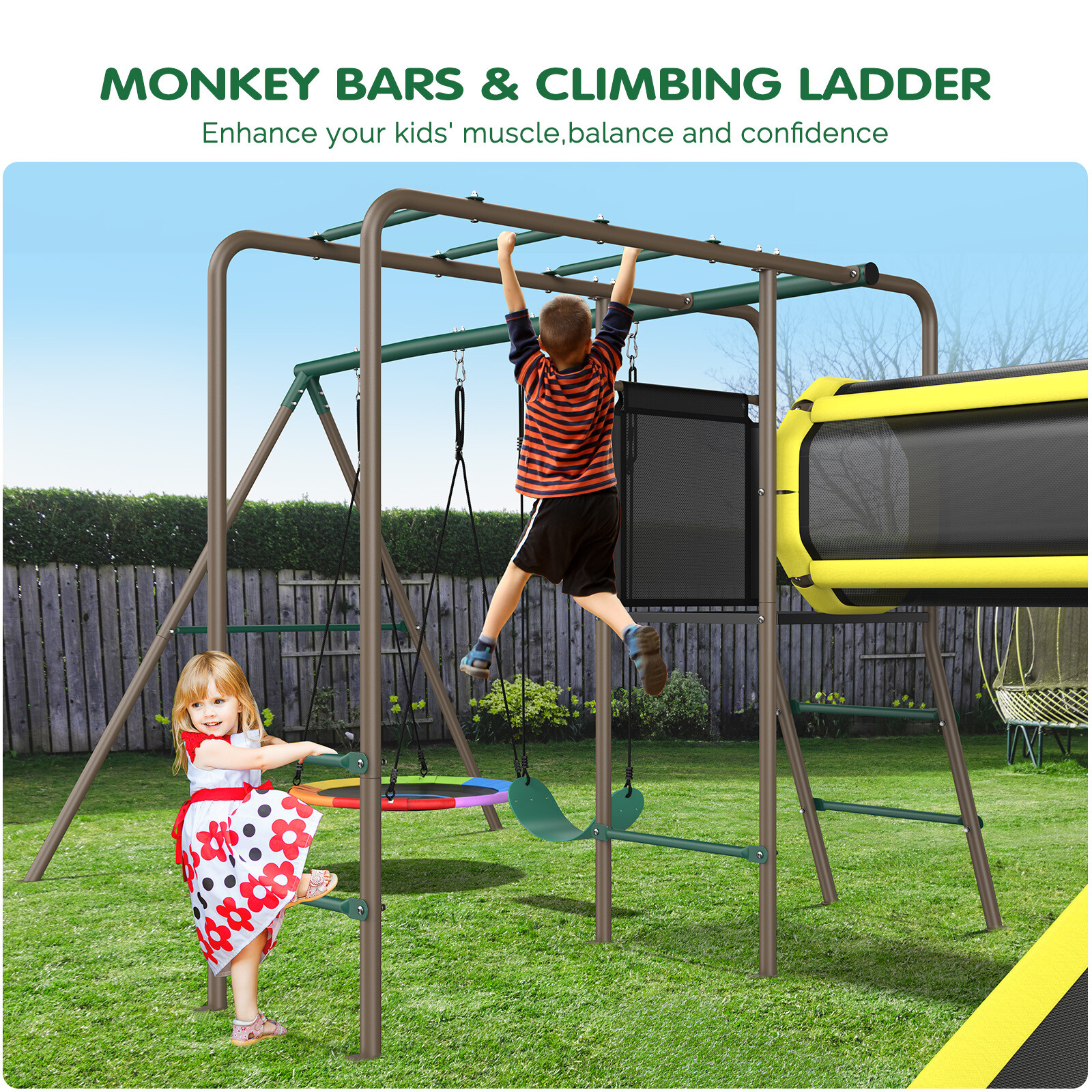 660lbs Playground Metal Swing Set Heavy Duty with Slide Outdoor Play for Kids