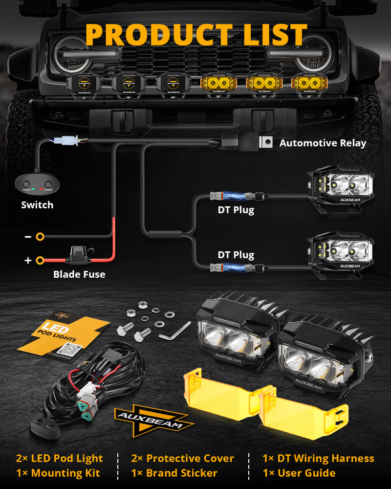 2x AUXBEAM 4" Side Shooter LED Work Light Bar Spot Pods Ditch Fog Lamp Amber DRL