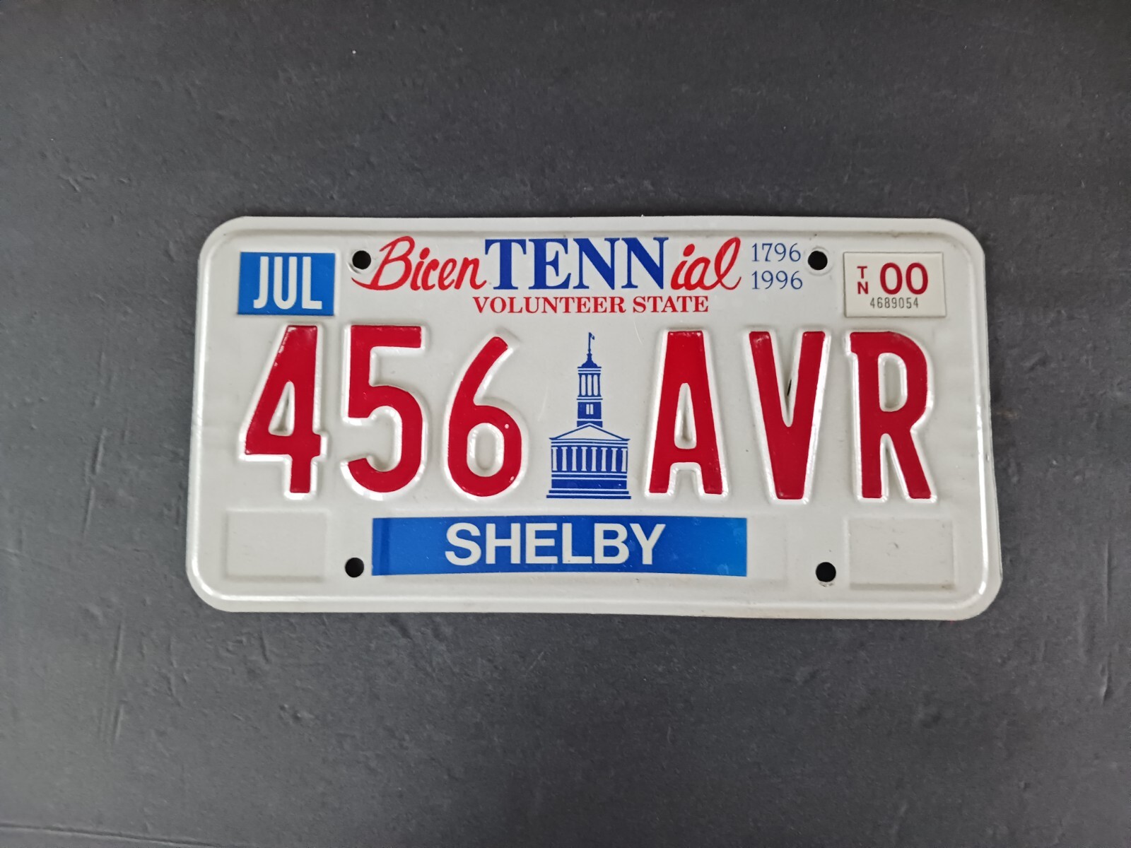 1996 BicenTENNial Tennessee License Plate 456 AVR