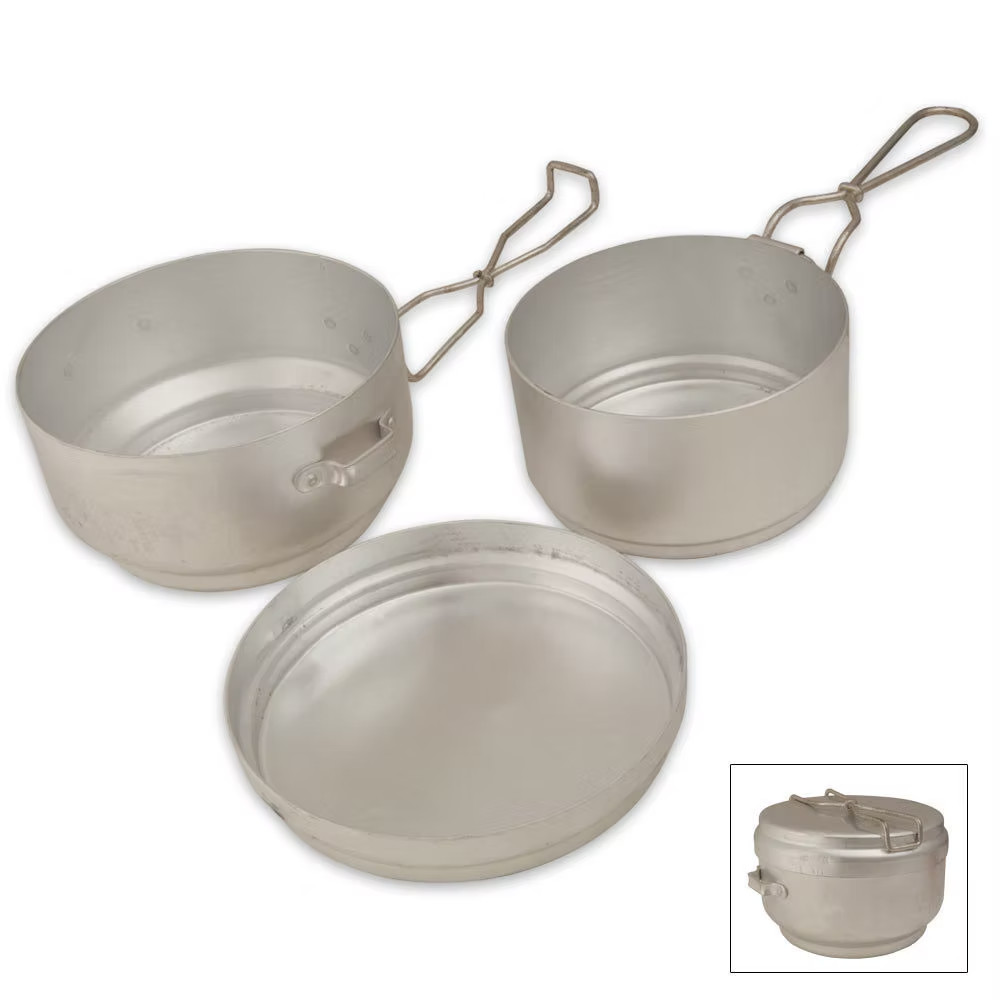 NEW 3 PIECE ALUMINUM CZECH GI CAMPING MESS KIT DURABLE & LIGHTWEIGHT COOKWARE