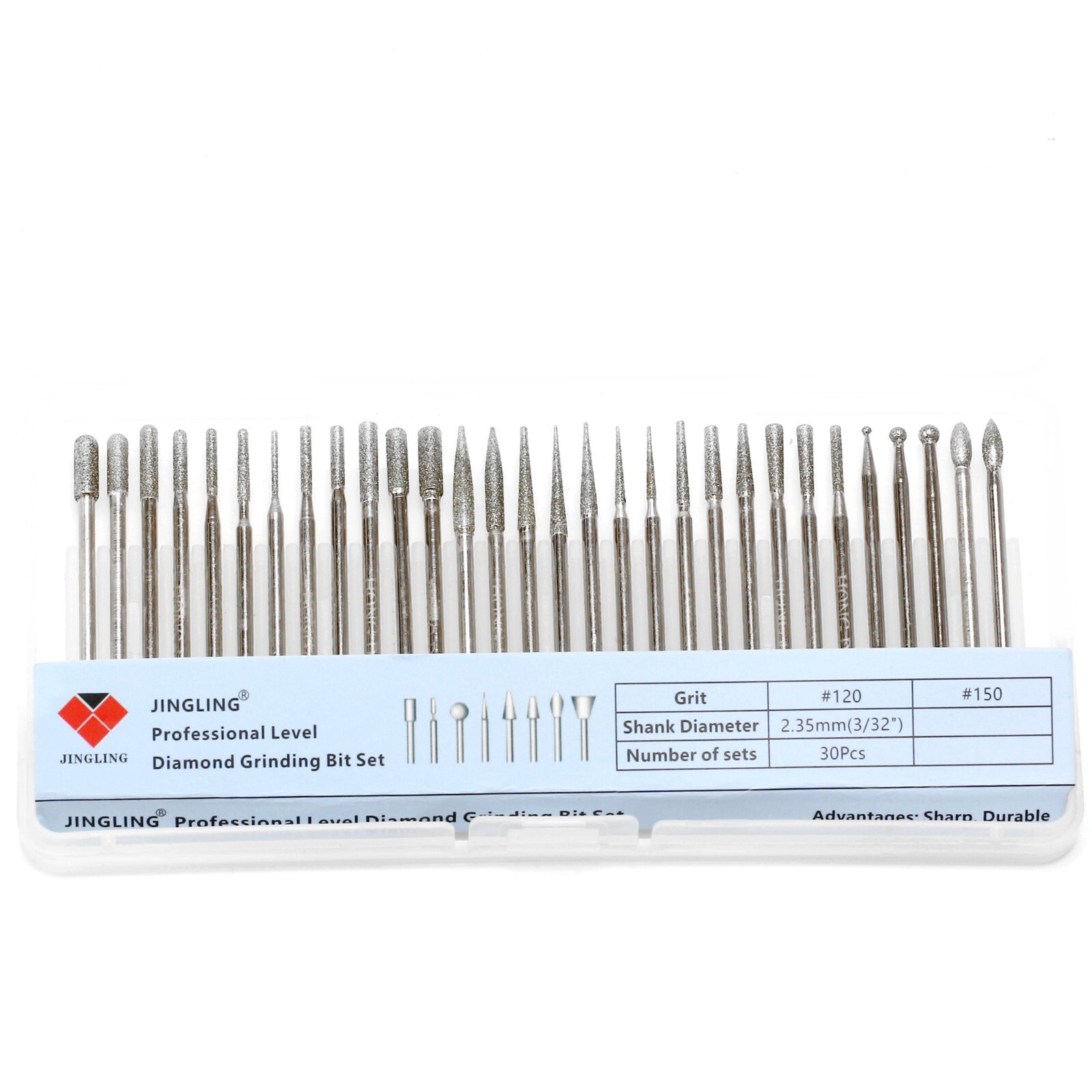 30Pcs Diamond Grinding Bits Set Stone Carving Tools for Dremel 1/8" 3/32" Shank